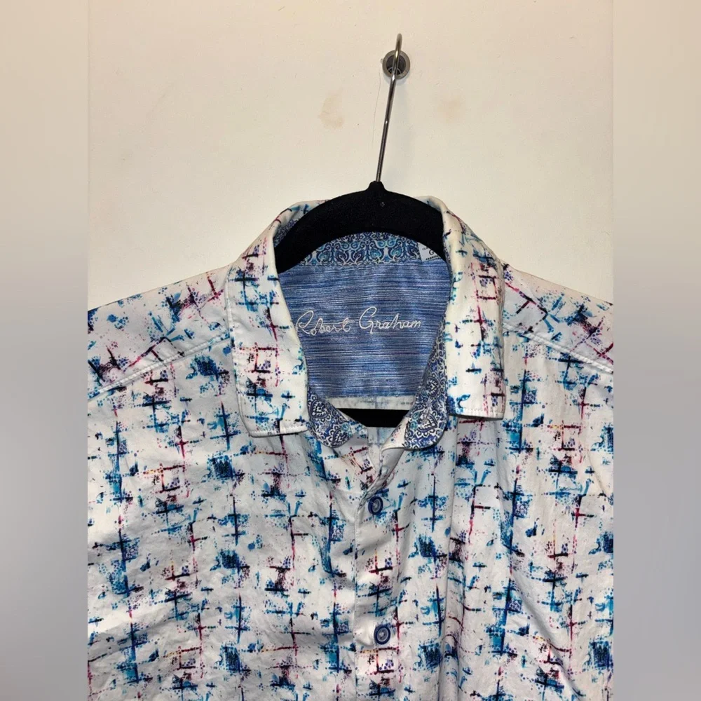 Robert Graham Shirt Mens L Cotton Short Sleeve Button Up